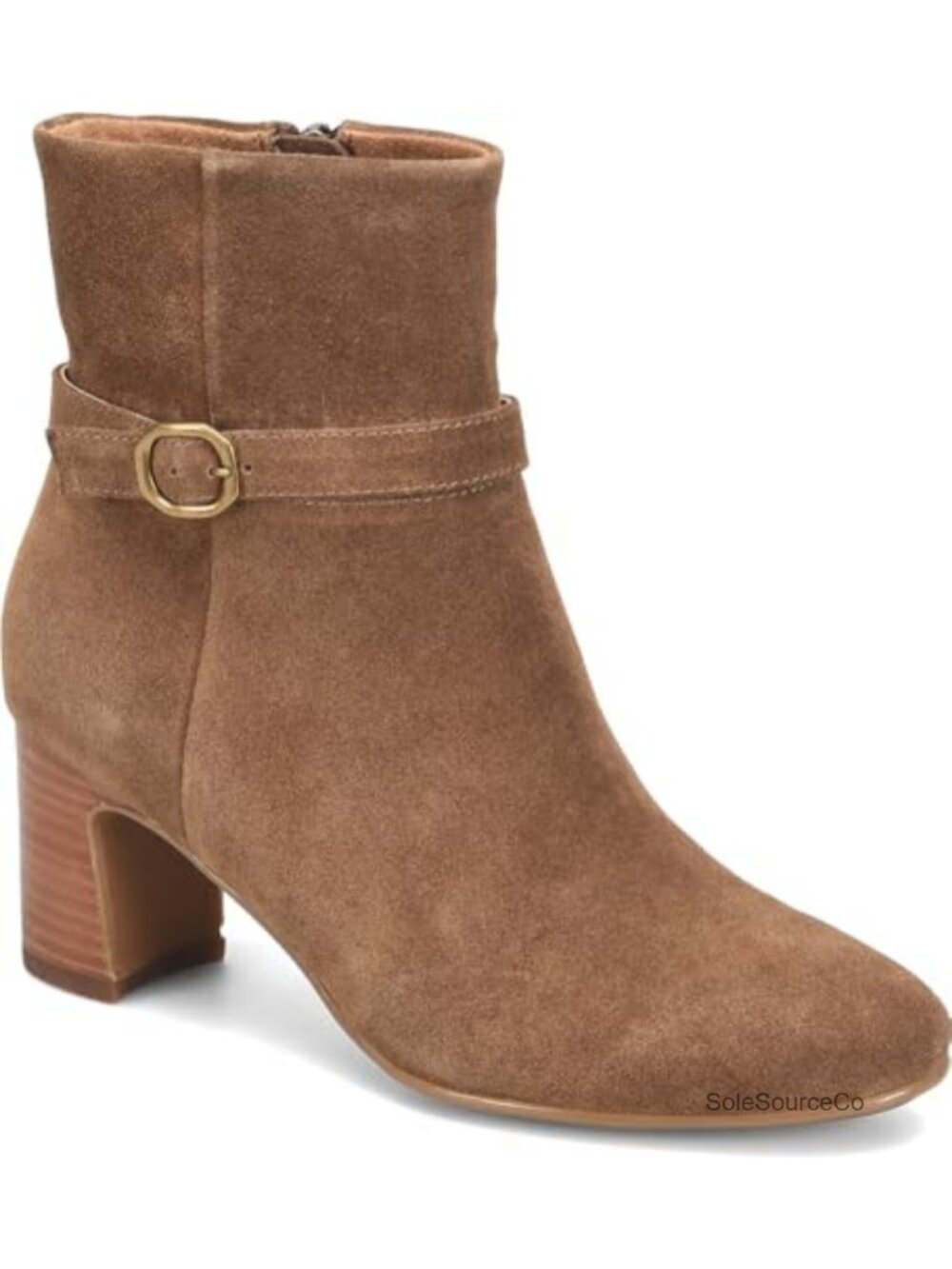 Women's Leather Ankle Bootie with Harness Buckle Detail